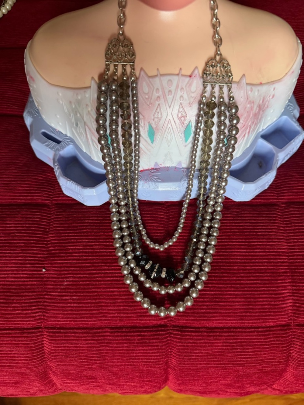 Multi-Strand Silver Beaded Statement Necklace - Women Jewelry